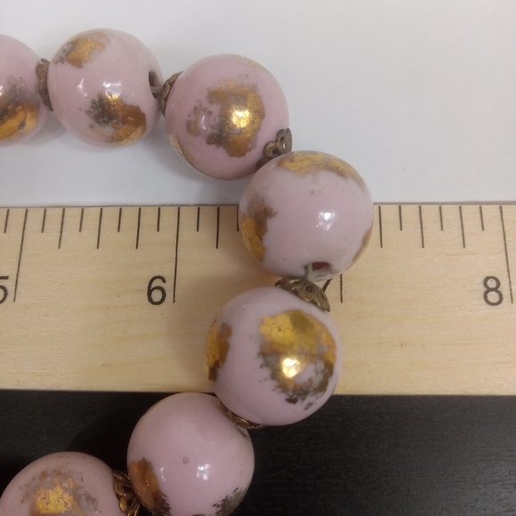 Vintage Ceramic Porcelain Beads Pink Gold Choker - Picture 7 of 7